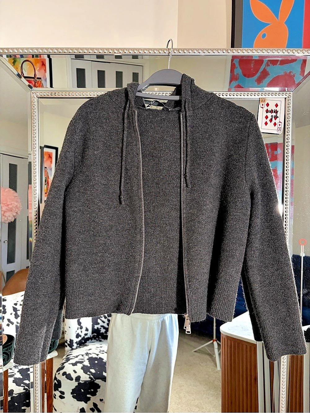 Zara Gray Hooded Zip Jacket Size Medium Like New